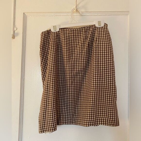 Talbots Cream and Brown Checkered Skirt Size 4 - Picture 2 of 7